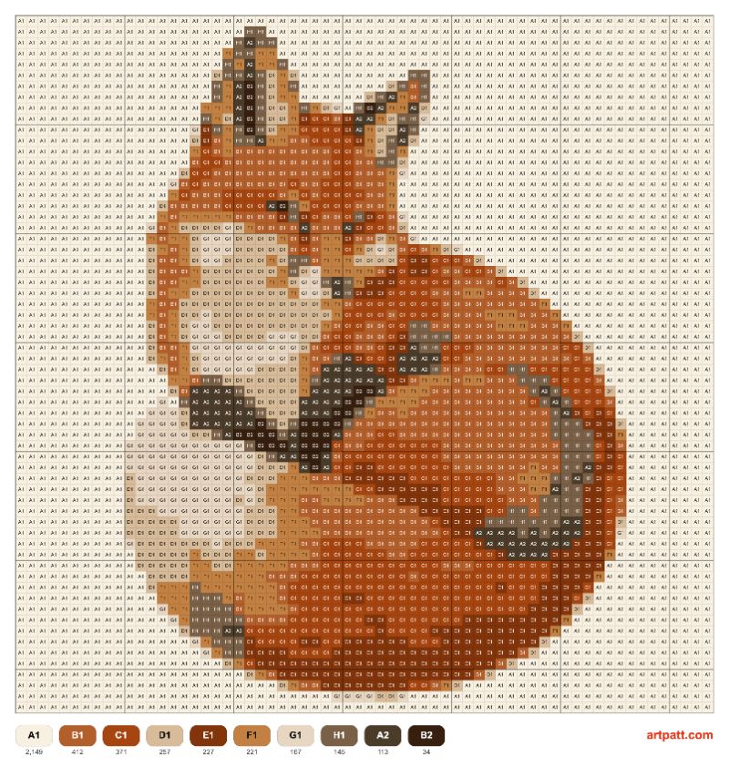 Curled Fox Cross-Stitch Pattern — 64×64, 10 Colors