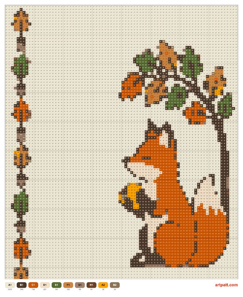 Early Autumn Fox Tea Tapestry Crochet — 80×80