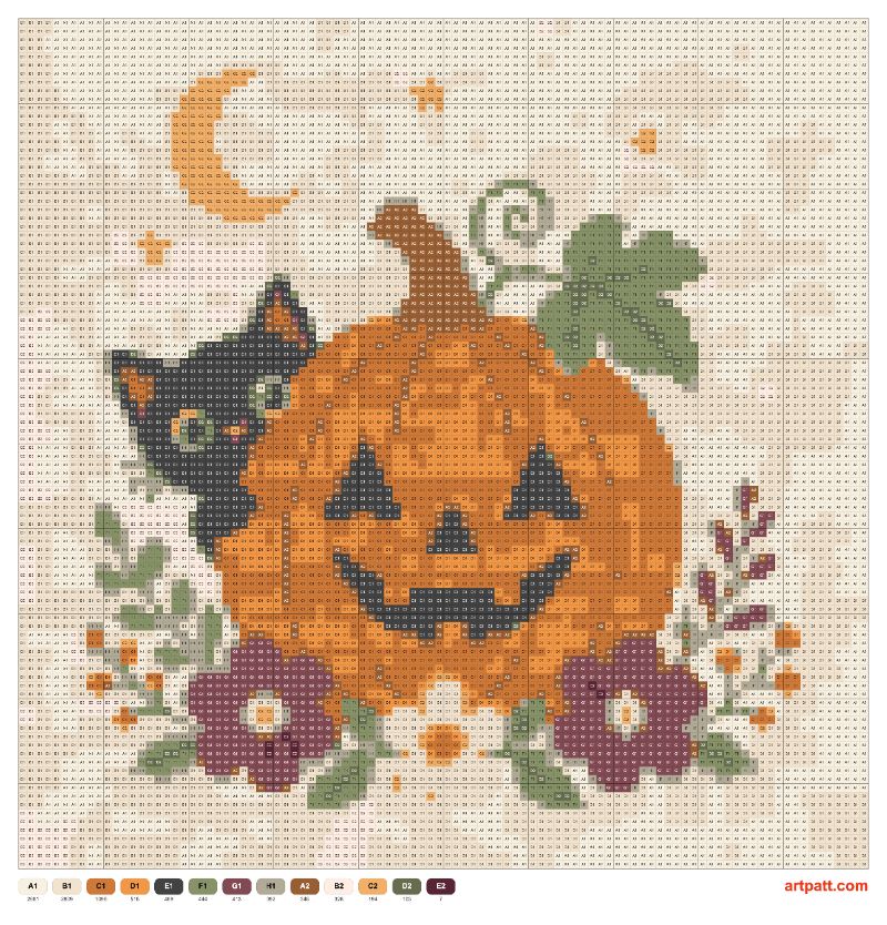 Cozy Halloween Cat & Pumpkin Cross Stitch Pattern 100x100
