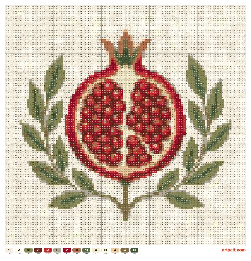 Folk Pomegranate and Laurel Cross Stitch Pattern