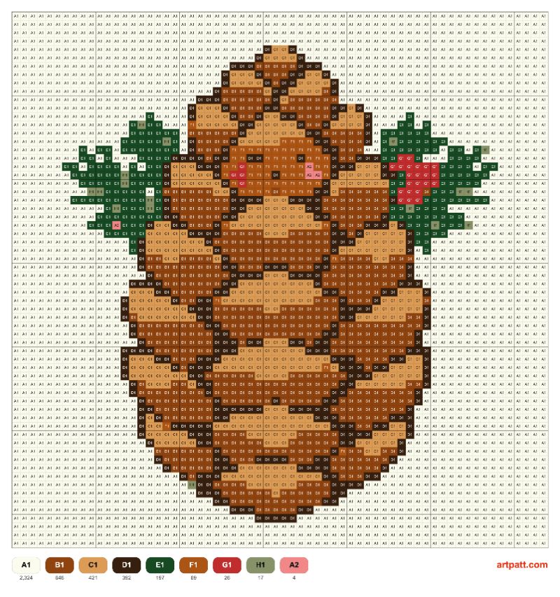 Cheerful Pine Cone — 64-Grid Cross-Stitch Pattern
