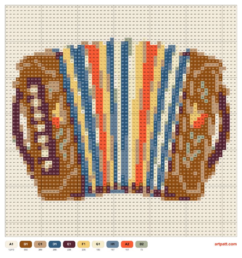 Accordion Cross-Stitch Pattern — 64×64, 10 Colors