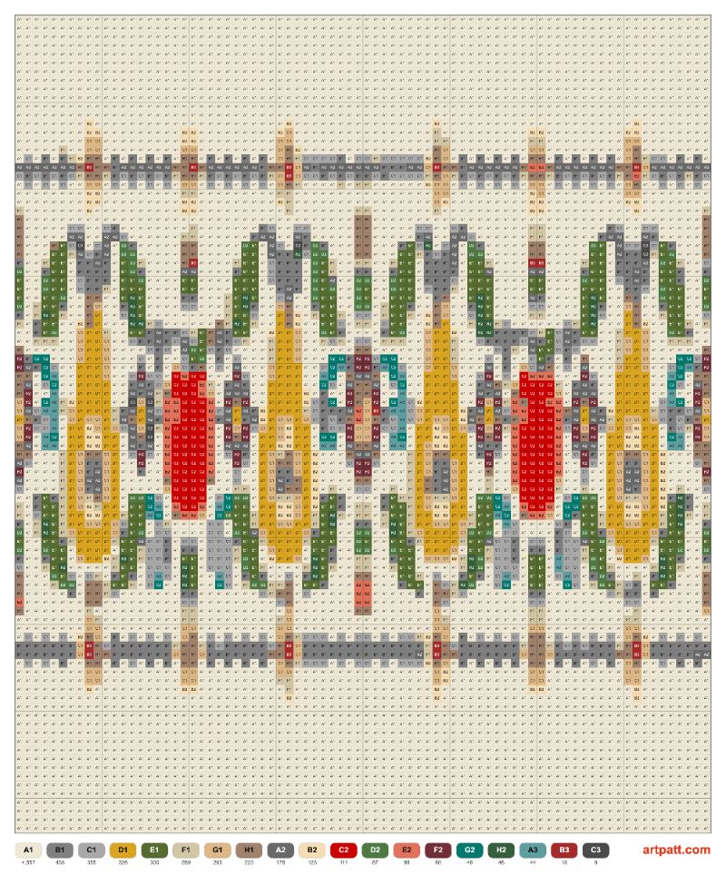 Retro Orchard Folk Border — Tapestry Crochet 80×80