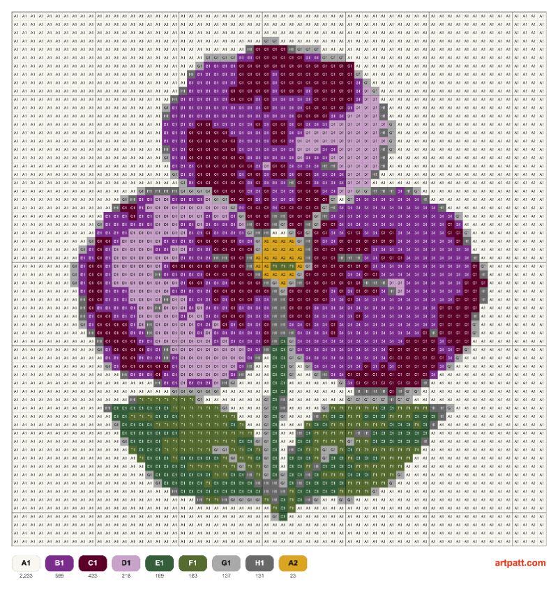 Violet Tapestry Crochet Motif — 64x64 Grid