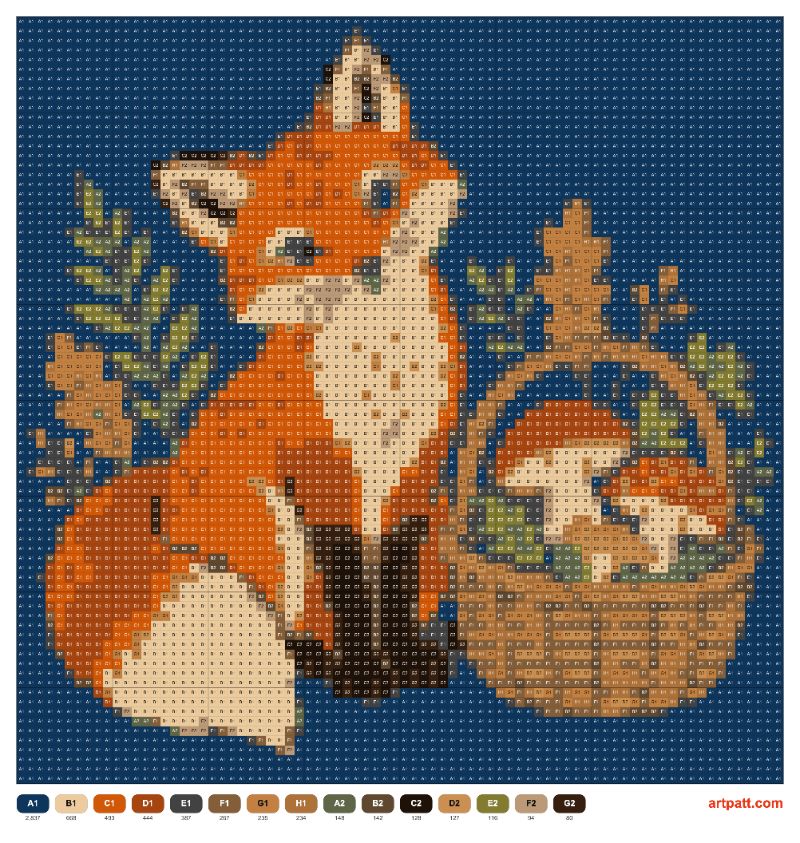 Woodland Fox Cross Stitch Chart — 80×80