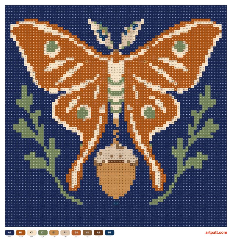 Dark Botanical Moon Moth Cross-Stitch Pattern (80x80)