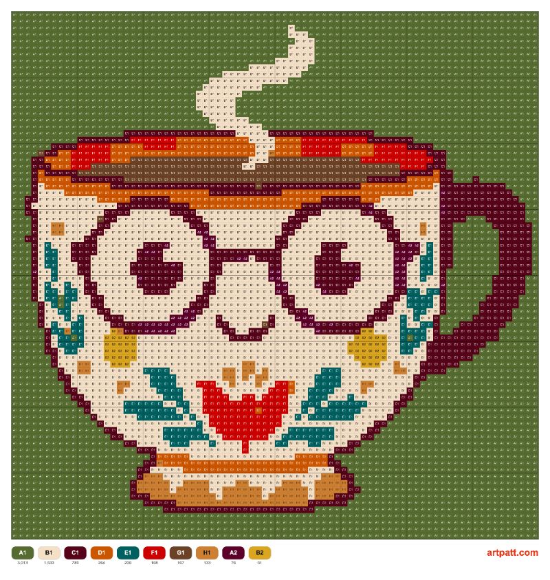 Folk Teacup Glasses — Tapestry Crochet Chart 80×80