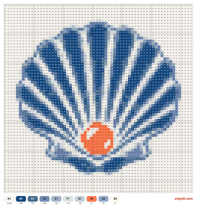 Cobalt Seashell Cross-Stitch Pattern — 64×64, 10 Colors