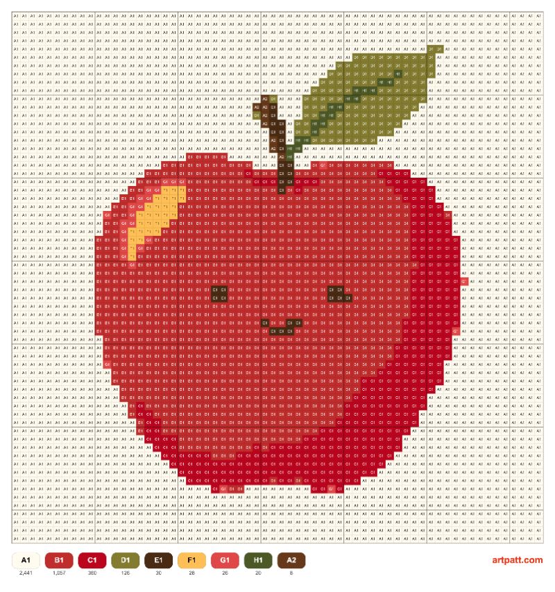 Apple Cross-Stitch Free Pattern — 64×64, 9 Colors