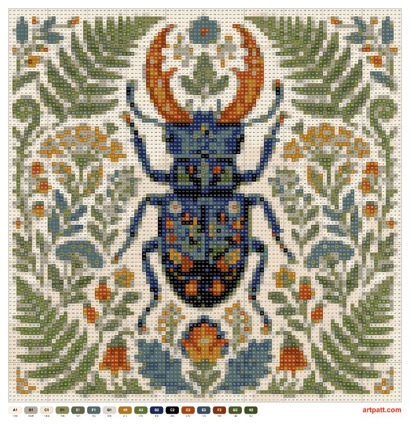 Folk Stag Beetle and Fern Embroidery Pattern