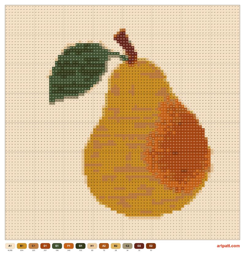 Naive Autumn Pear Cross-Stitch Pattern 80x80