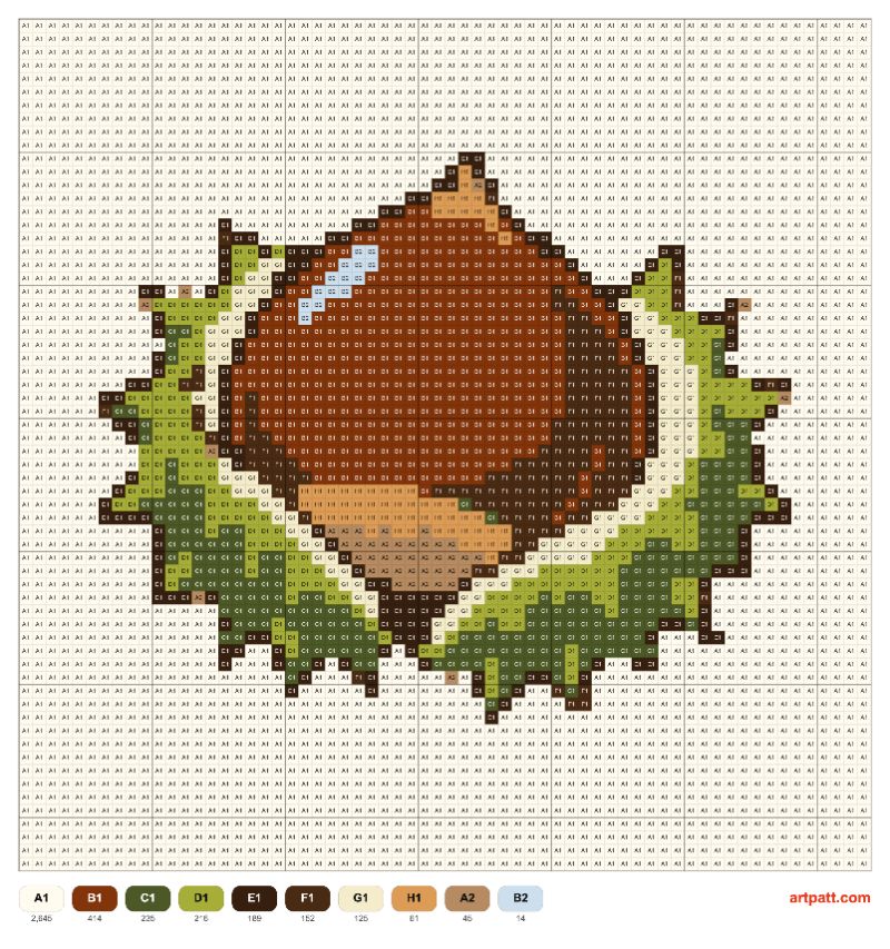 Glossy Chestnut in an Opened Burr — 64 × 64 Cross-Stitch Pattern