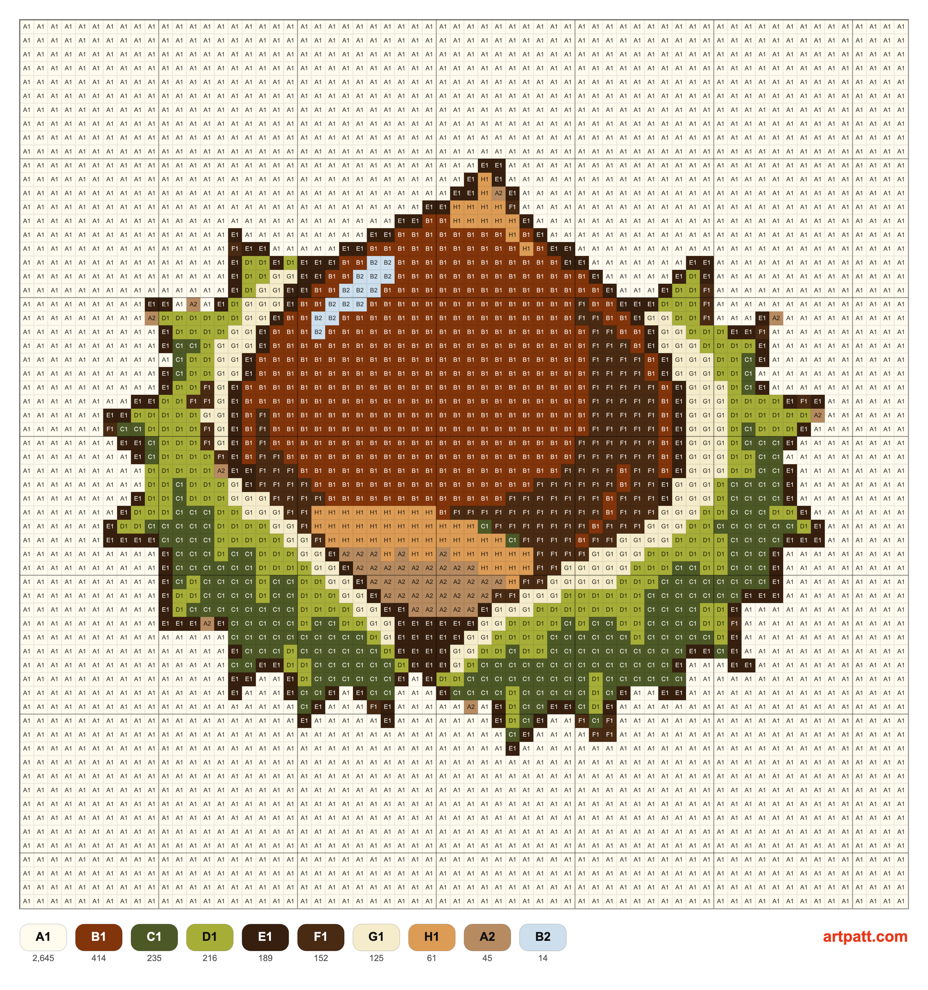 Glossy Chestnut in an Opened Burr — 64 × 64 Cross-Stitch Pattern — Cross Stitch pattern chart