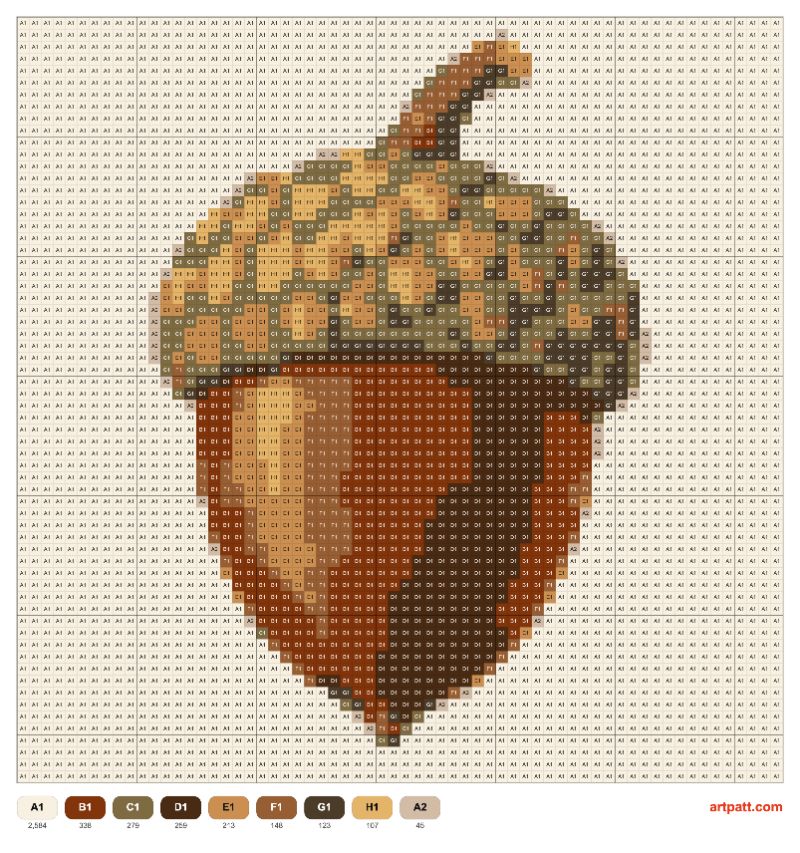 Free Acorn Cross-Stitch Pattern | 64×64 Grid | 9 Colors
