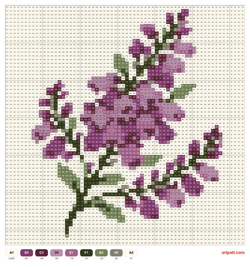 Heather Motif Cross Stitch Pattern — 64x64 Grid