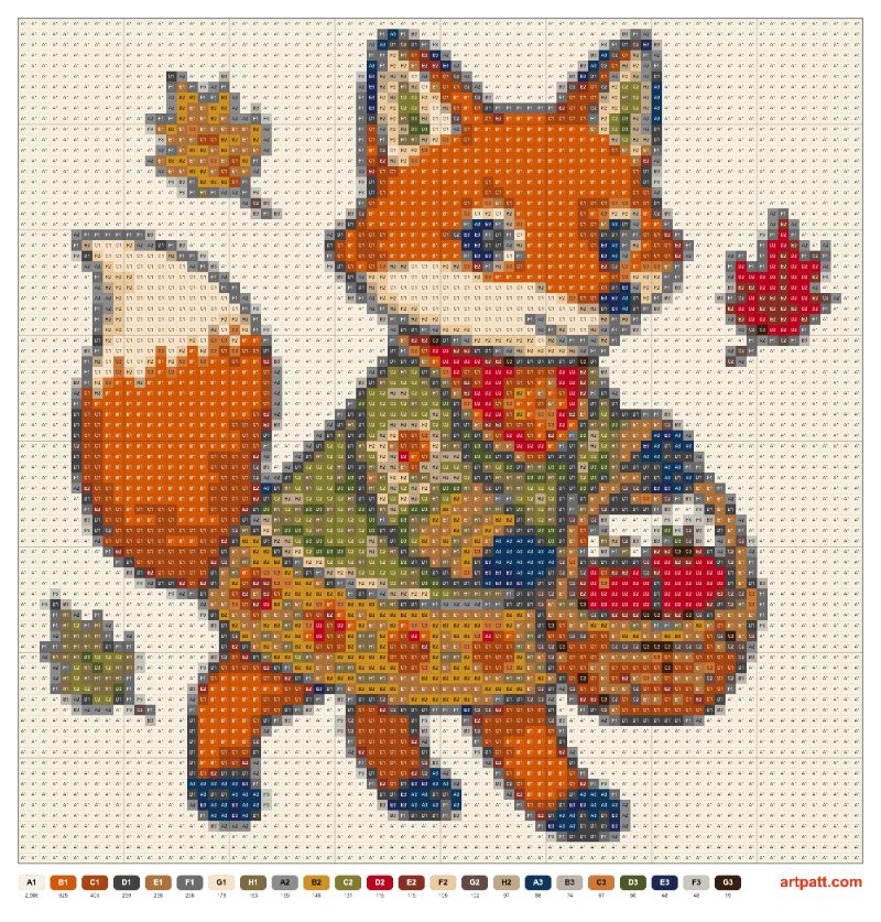 Scandinavian Fox with Apple Basket — Cross Stitch Pattern 80x80